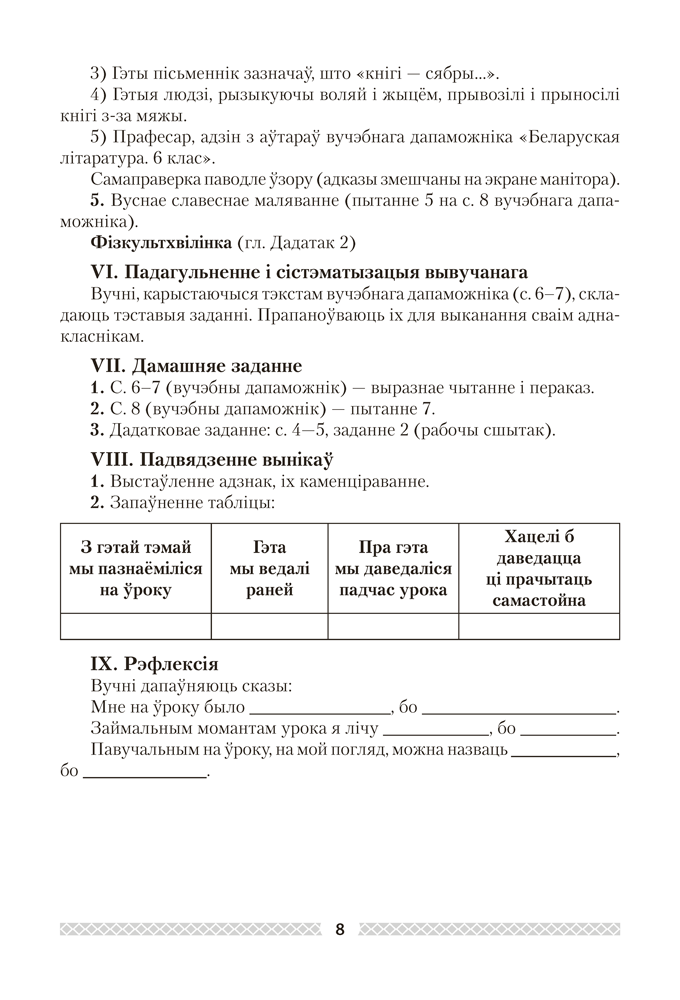 Беларуская літаратура. План-канспект урокаў. 6 клас