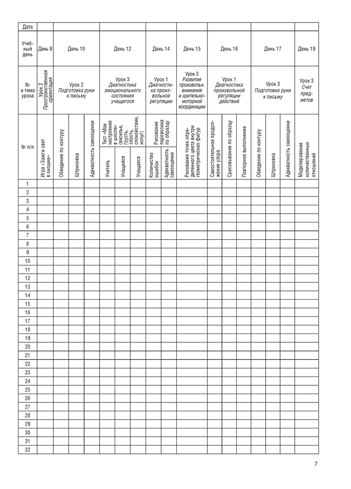 Журнал безотметочного обучения. 1 класс