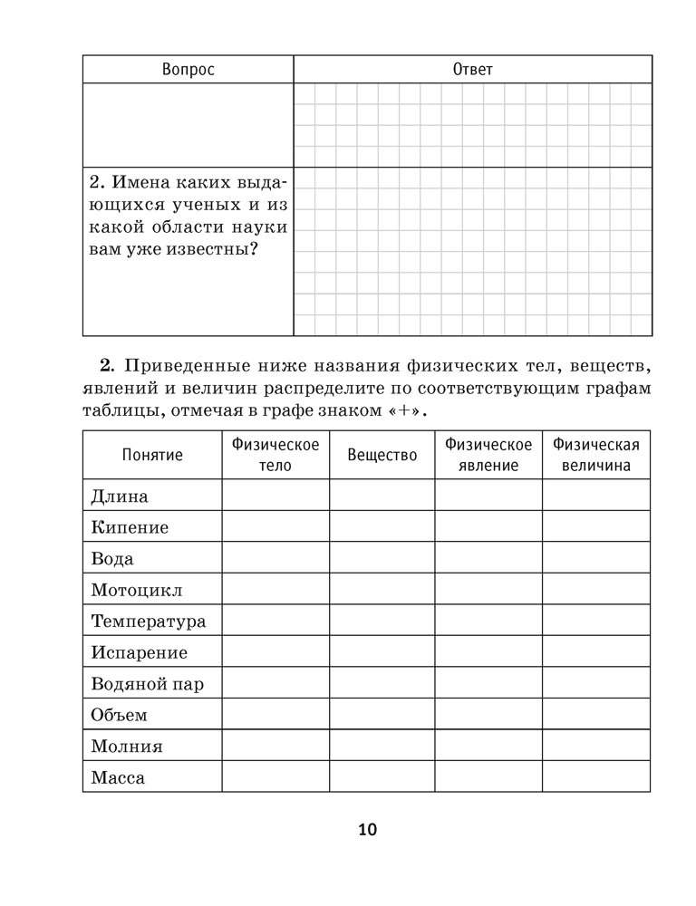 Рабочая тетрадь по физике для 7 класса. В двух частях. Часть 1