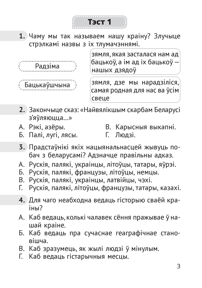 Чалавек і свет. Мая Радзіма — Беларусь. 4 клас. Тэсты