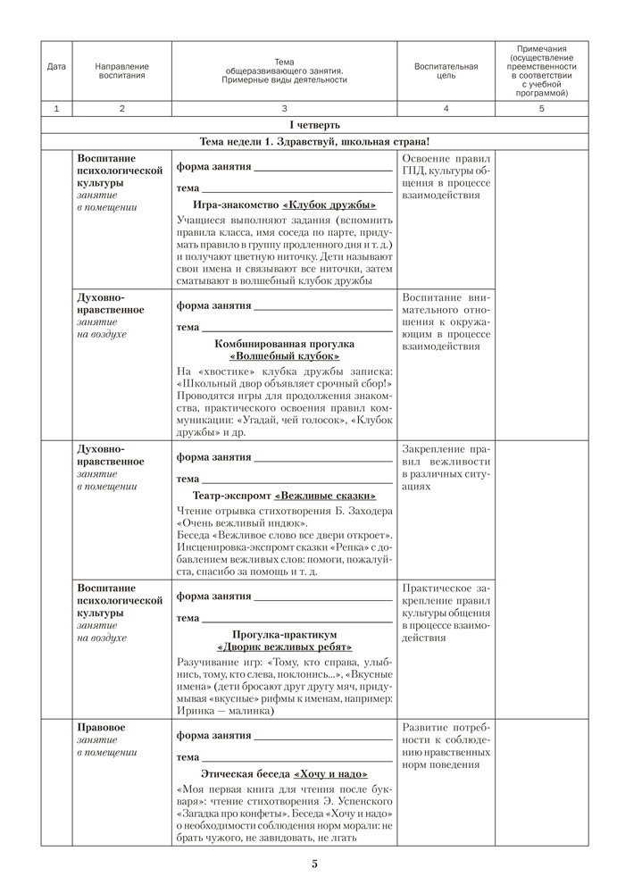 Группа продленного дня. 1 класс. Примерное календарно-тематическое планирование. 2025/2026 учебный год