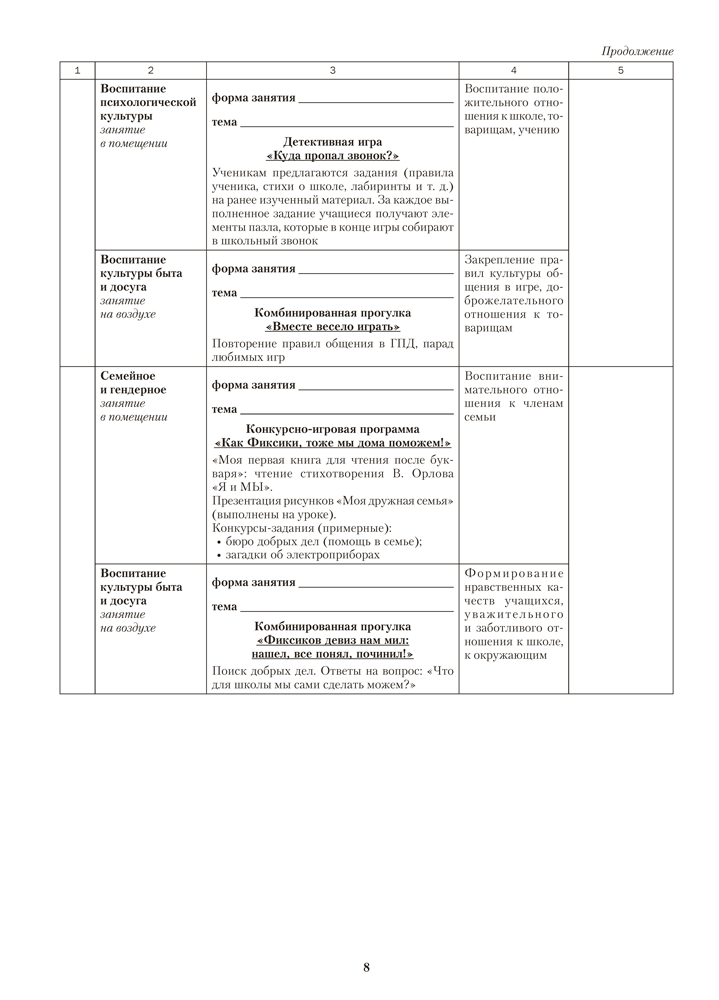 Группа продленного дня. 1 класс. Примерное календарно-тематическое планирование. 2025/2026 учебный год
