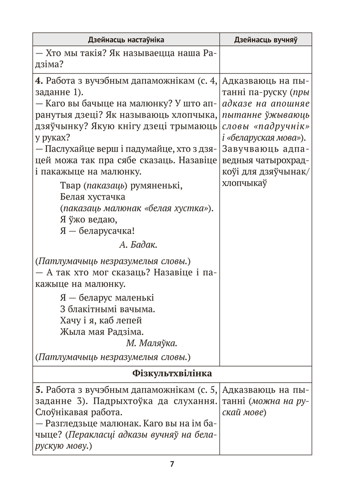 Беларуская мова. План-канспект урокаў. 1 клас
